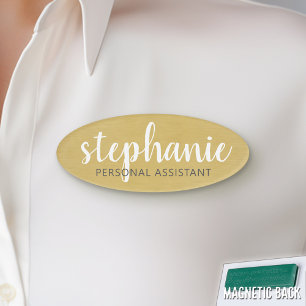 Girly Gold Foil Print - Cute Script and Title Name Tag