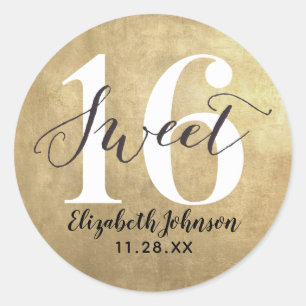Girly Gold Foil Sweet 16 Birthday Classic Round Sticker