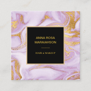 *~* Girly Gold Foil Veins Lavender Marble Modern Square Business Card