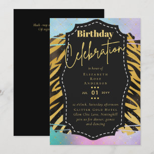 Girly Gold Glitter Animal Print Birthday ANY Age Invitation