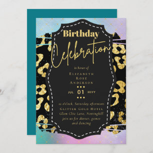 Girly Gold Glitter Animal Print Birthday ANY Age Invitation
