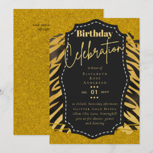 Girly Gold Glitter Animal Print Birthday ANY Age Invitation