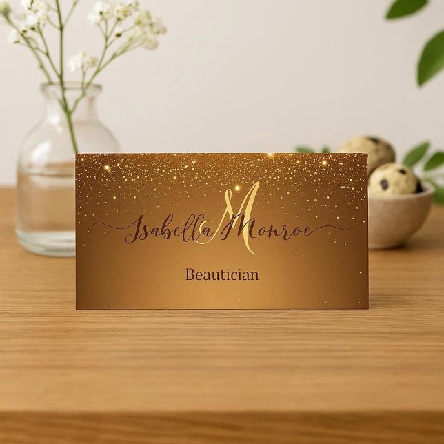 Girly Gold Glitter Beautician Skin Nail Expertise  Business Card (Girly Gold Glitter Beautician Skin Nail Expertise Business Card)