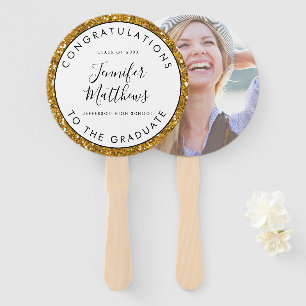 Girly Gold Glitter Graduation School Class Photo Hand Fan