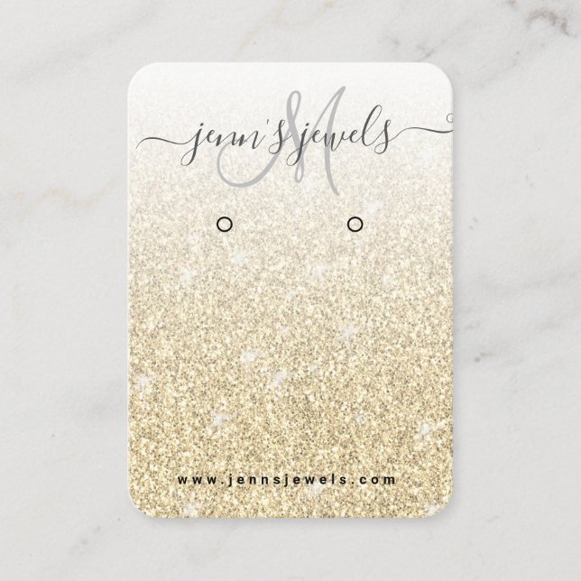 Girly Gold Glitter Logo Jewellery Earring Display Business Card (Front)