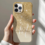 Girly Gold Glitter Monogram Name iPhone 12 Case<br><div class="desc">Girly Glitter Monogram Name Case. This design is accented with a faux glitter texture. Personalise this custom design with your own name and monogram initial.</div>
