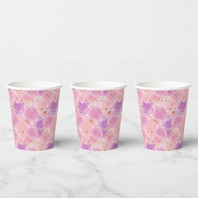 Girly Gold Glitter Rose Floral Paper Cups (Multi)