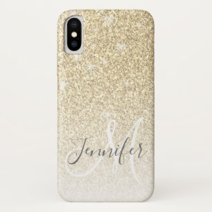 Girly Gold Glitter Sparkle Monogram Name iPhone X Case