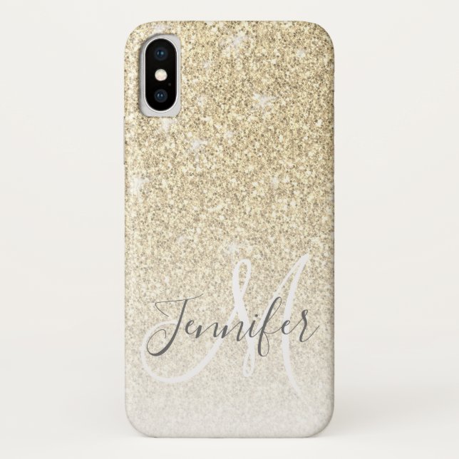 Girly Gold Glitter Sparkle Monogram Name Case-Mate iPhone Case (Back)