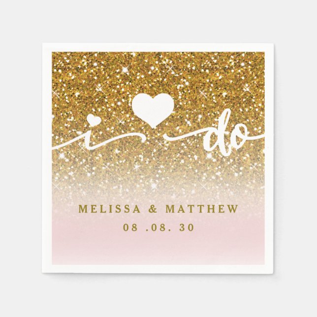 Girly Gold Glitter Sparkle Pink I Do Names Wedding Napkin (Front)