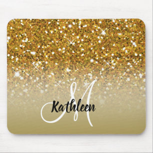 Girly Gold Glitter Sparkles Monogram Name Mouse Mat