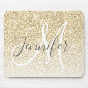 Girly Gold Glitter Sparkles Monogram Name Mouse Mat