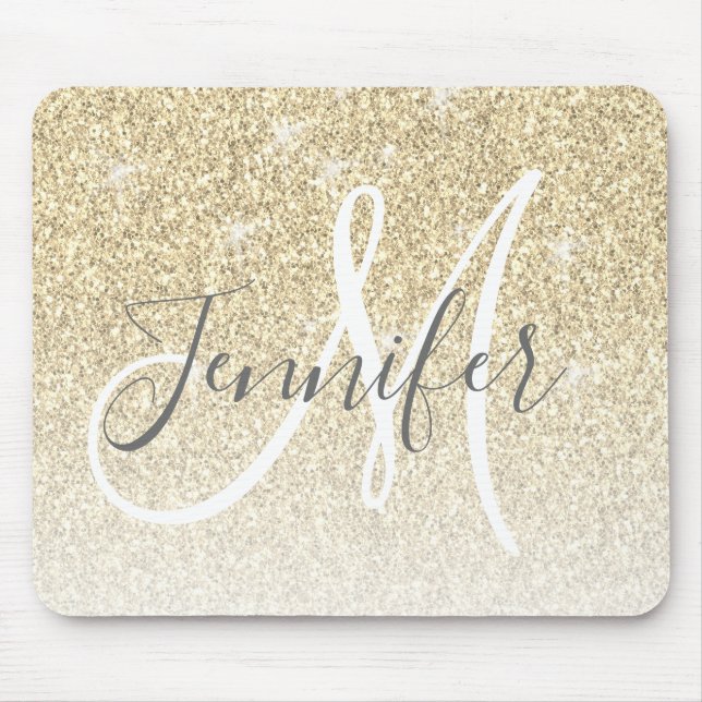 Girly Gold Glitter Sparkles Monogram Name Mouse Mat (Front)