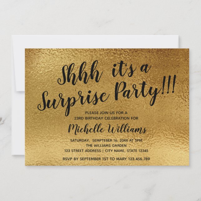 Girly Gold | Glitter | Surprise Party Birthday Invitation (Front)