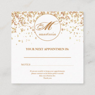 Girly Gold Glittery Luxury Monogram Beauty Salon Appointment Card