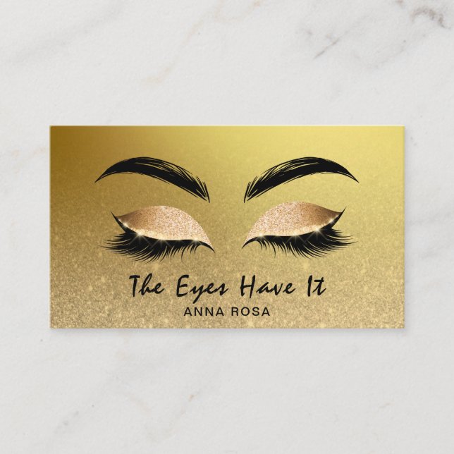 *~* Girly Gold Golden Lashes Extensions Brows Business Card (Front)
