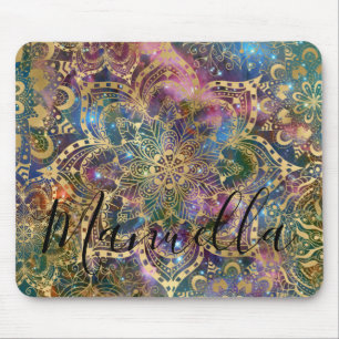 Girly Gold Mandala Galaxy Custom Name Monogram Mouse Mat