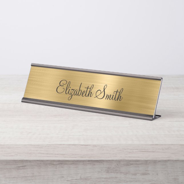 Girly Gold Metallic Desk Name Plate (Front)