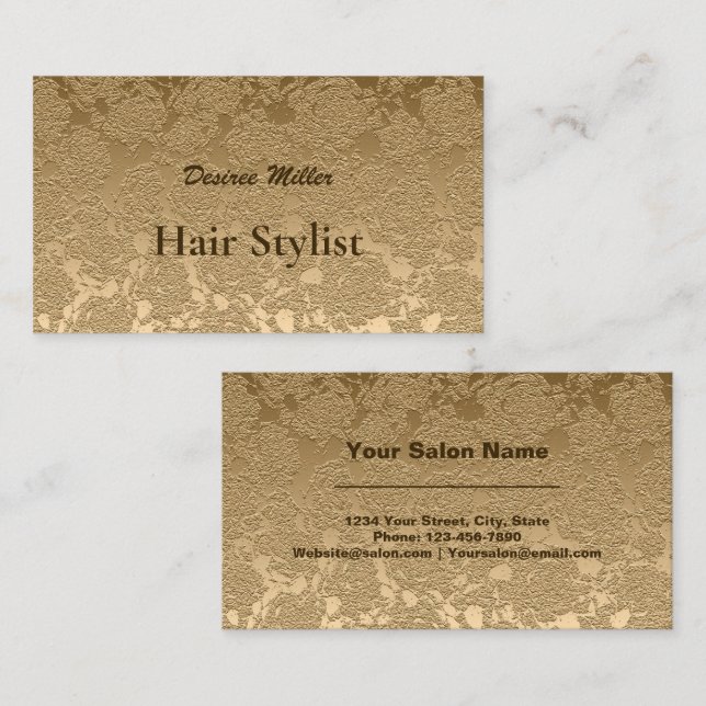 Girly Gold Modern Floral Hair Stylist Metallic  Business Card (Front/Back)