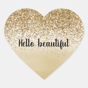 Girly Gold Ombre Watercolor Glitter Heart Sticker