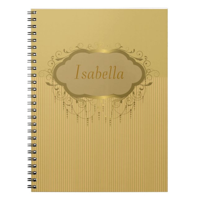 Girly Gold Ornate Stripe Notebook (Front)