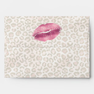 Girly Gold Peach Leopard Print Kiss Envelope