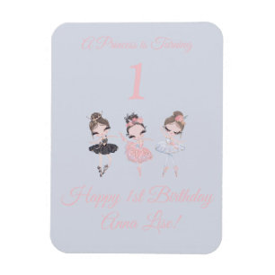 Girly Gold Pink Ballerina Princess 1st Birthday Magnet