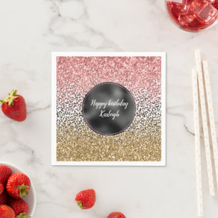 Girly Gold Pink Black White Leopard Print Glitter Napkin