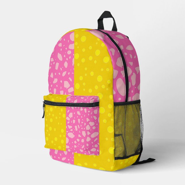 (Girly Gold & Pink Colour) Best Colour Block Printed Backpack (Back Corner Right)