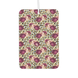 Girly Gold Pink Floral Leopard Print Car Air Freshener