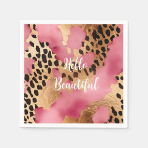 Girly Gold Pink Leopard Napkin