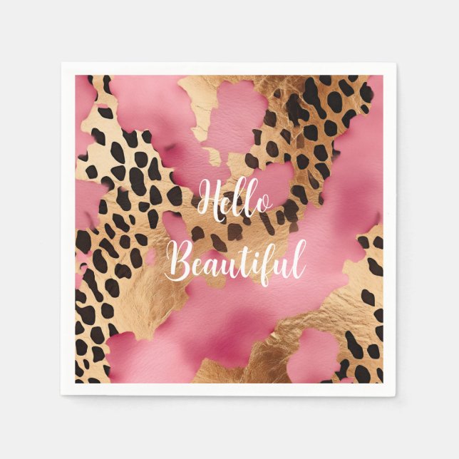 Girly Gold Pink Leopard Napkin (Front)