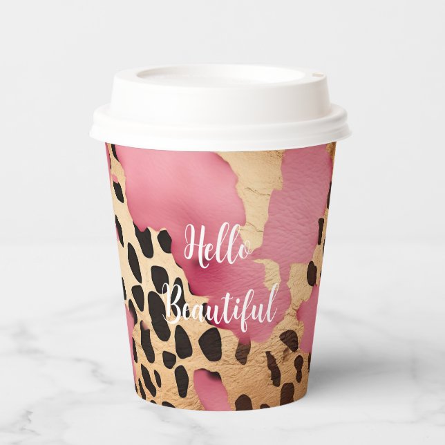 Girly Gold Pink Leopard Paper Cups (Front)