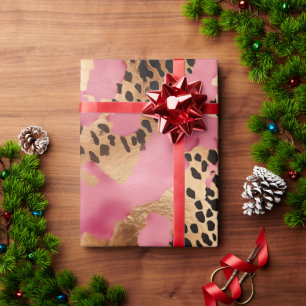 Girly Gold Pink Leopard Wrapping Paper