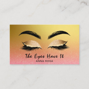 *~* Girly Gold Pink Peach Lashes Extensions Brows Business Card