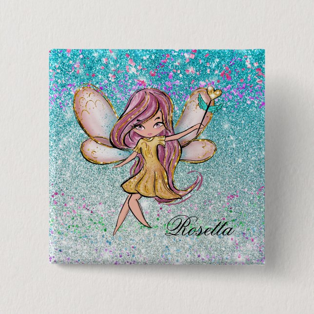 Girly Gold Purple Blue Glitter Sparkle Fairy Dust 15 Cm Square Badge (Front)