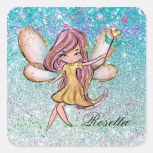 Girly Gold Purple Blue Glitter Sparkle Fairy Dust Square Sticker
