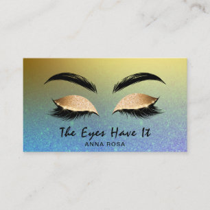 *~* Girly Gold PURPLE BLUE Lashes Extensions Brows Business Card