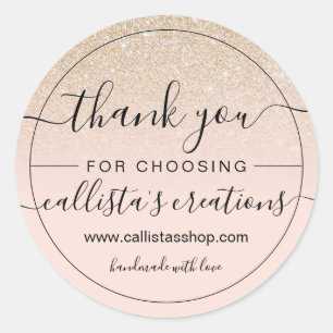 Girly Gold Rose Pink Glitter Ombre Thank You Classic Round Sticker