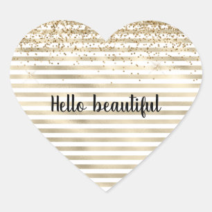Girly Gold Stripes Glitter Heart Sticker