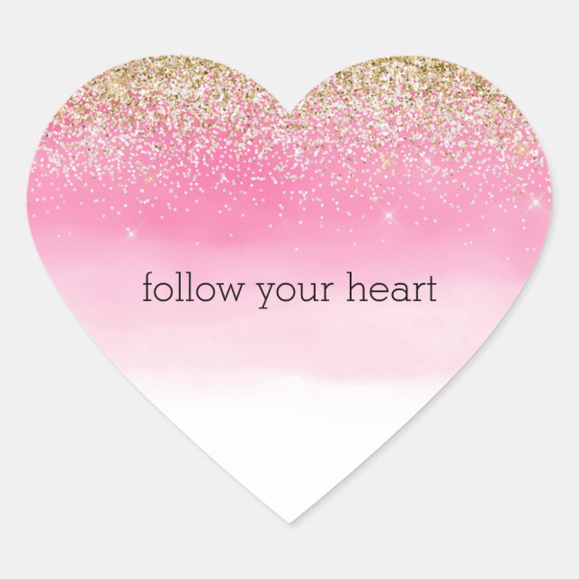 Girly Gold White Glitter Pink Ombre Heart Sticker (Front)