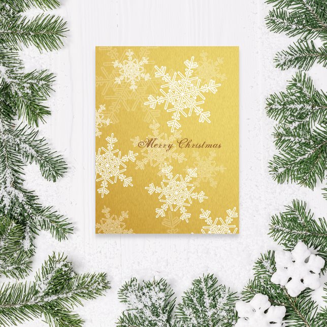 Girly golden and white Christmas snowflakes Holiday Postcard (Creator Uploaded)
