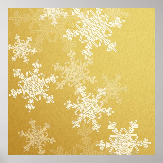 Girly golden and white Christmas snowflakes Poster (Front)