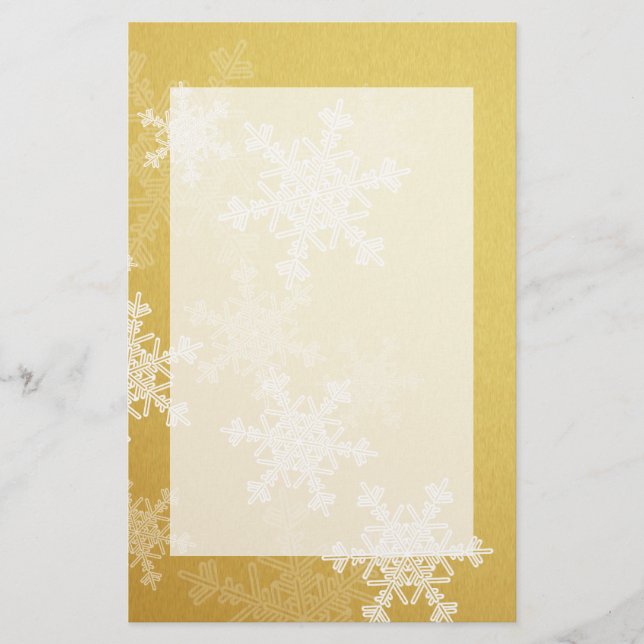 Girly golden and white Christmas snowflakes Stationery (Front)