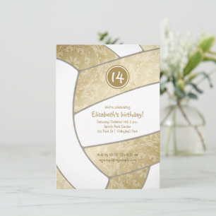 girly golden volleyball birthday party invitation