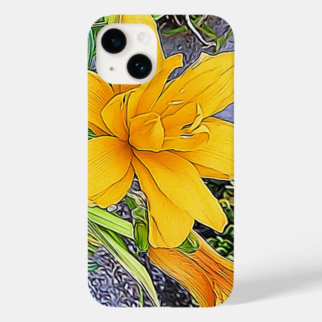 Girly Golden Yellow Daylily Flower and Bud Artwork Case-Mate iPhone Case (Back)