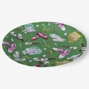 Girly Golf Pattern Paper Plates