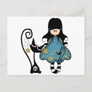 Girly Goth Girl with Black Cat Postcard
