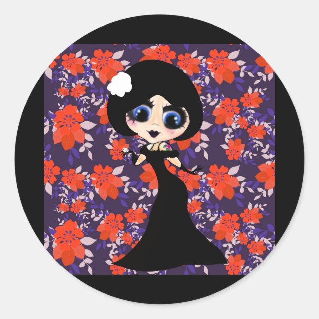 Girly Gothic Girl Gifts Classic Round Sticker (Front)