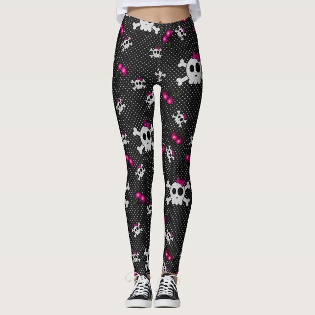 Girly Gothic Skulls Leggings (Front)